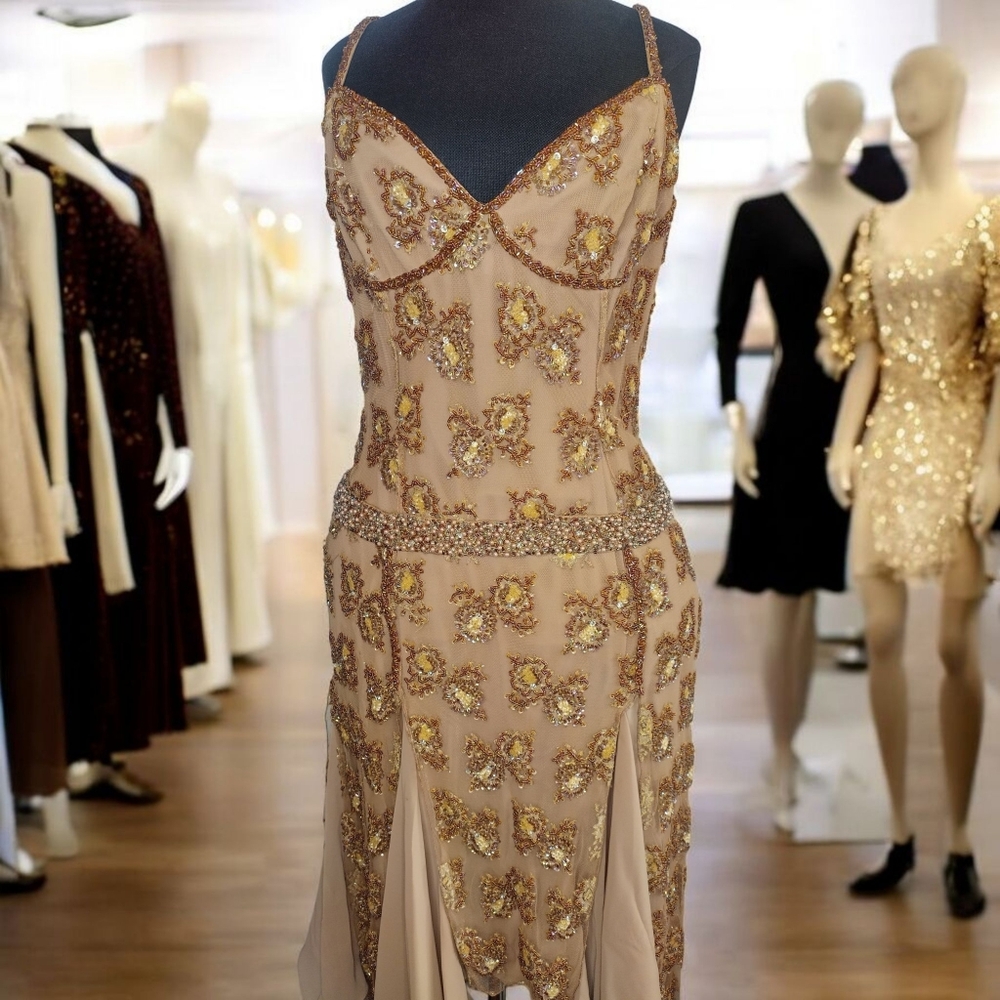 Jovani Beaded Elegant Gold Embellished Gown 12